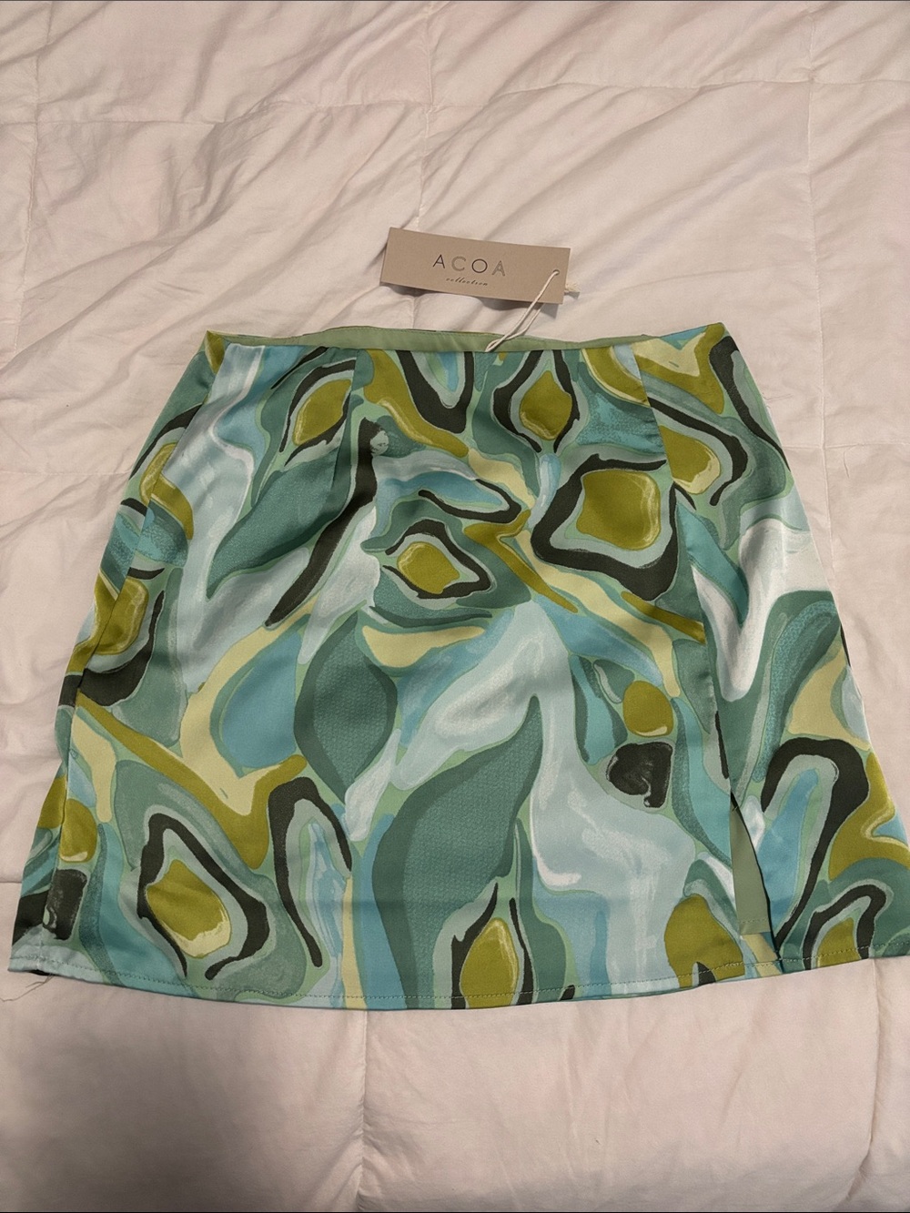 Teal & Olive Abstract Print Mini Skirt